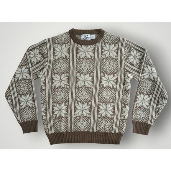 Steep Slopes Vintage Fair Isle Sweater Brown/Cream Size L - Picture 1 of 8